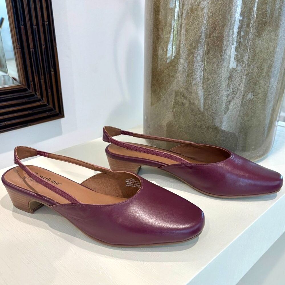 Coldwater Creek Burgundy Leather Slingback Low Heel Pumps Size 10